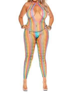 Plus Size Rainbow Footless Bodystocking